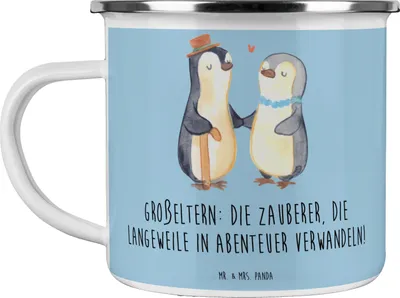 Produktbild von Mr. & Mrs. Panda Emaille Tasse Großeltern Zauberer - Blau Pastell - Geschenk, Weihnachten, Familie, Blechtasse, Teetasse, Liebe, Enkelkinder, herzerwärmende Sprüche, Pott