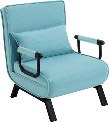 Image de fauteuil-lit 3 en 1 - Chaise pliante réglable avec coussin amovible - Linge - Pour appartement ou dortoir - Bleu - Place unique
