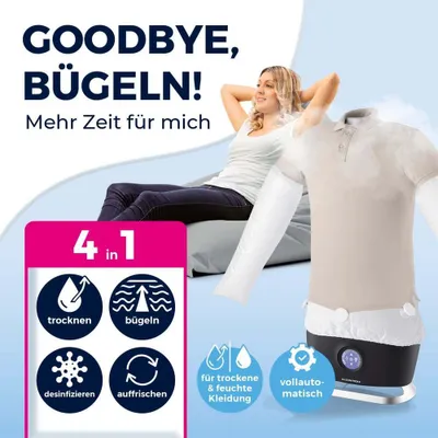Produktbild von CLEANmaxx Hemdenbügler PRO STEAM - automatisch auffrischen, trocknen und bügeln - Schwarz