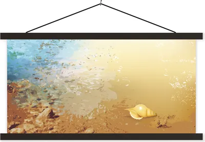 Produktbild von MuchoWow® Textilposter Strand - Muschel - Wasser 60x30 cm mit schwarzem Rahmen - Textilien