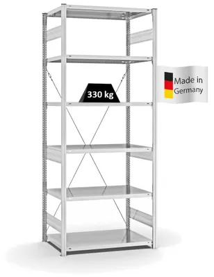 Produktbild von PROREGAL Fachbodenregal Stecksystem MAGNUS  Germany | HxBxT 250x100x60cm | 6 Ebenen | Fachlast 330 kg | Einseitig nutzbar | Lichtgrau