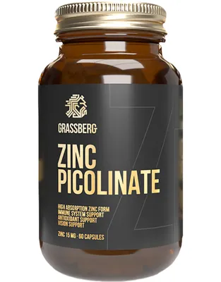 Image de Grassberg Zinc Picolinate 180 gélules / Zinc / Forme de zinc hautement biodisponible