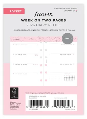 Produktbild von Filofax Kalender, "Confetti"-Ausgabe, Wochenübersicht, illustriertes Tagebuch, Nachfüllpack, Format "Pocket", Jahr 2026