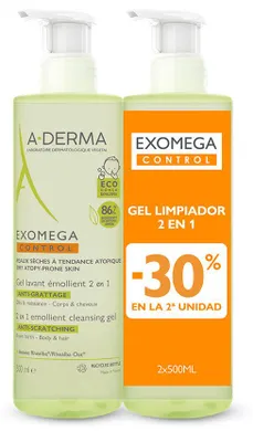Produktbild von A-Derma Exomega Control Emollient 2in1 Duschgel-Set, 2 x 500 ml