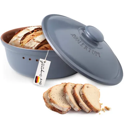 Produktbild von Römertopf Brotkasten Keramik, Blau-Grau, Rund, Ø 30cm, atmungsaktiv, spülmaschinengeeignet