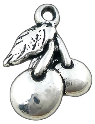 Produktbild von 5 Charm Anhänger 'Kirschen', 14 x 18 mm, altsilber