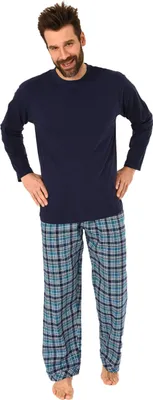 Produktbild von Herren Schlafanzug Pyjama lang mit Flanell Hose - auch in Übergrössen - 281 101 90 648 ; marine , 52