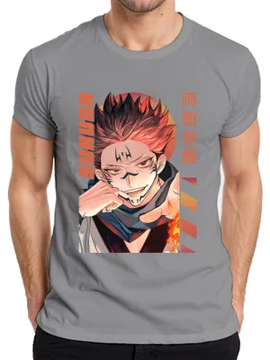 Immagine prodotto di Maglietta Sukuna Jujutsu Kaisen Ryomen Demon Flame Manga Anime Aesthetics Uomo, Grigio, L