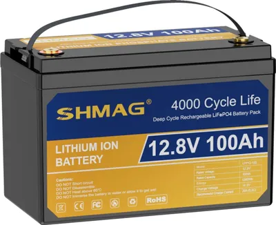 Produktbild von Lithium-Batterie, 12,8V, 100Ah, 1280Wh Kapazität, 9,9 kg Gewicht, IP65 wasserdicht