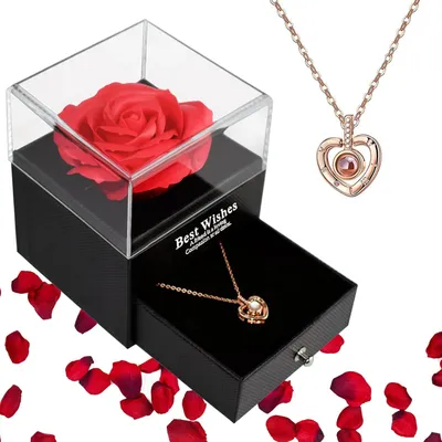 Produktbild von Perlenkette in Schmuckbox - Herzschmuck - Geschenk für Sie - Ewige Blume - Valentinstag