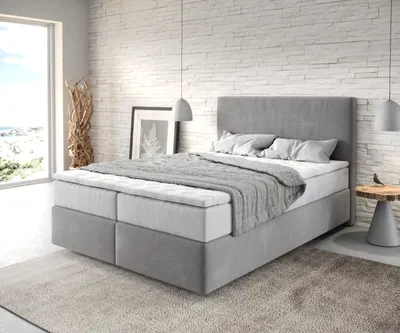 Produktbild von DELIFE Boxspringbett Dream-Well 140x200 cm Mikrofaser Grau mit TFK Matratze und Visco Topper