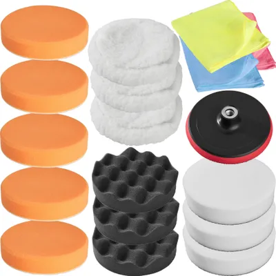 Produktbild von tectake® 18-teiliges Polierschwamm-Set mit M14 Polierteller 150 mm