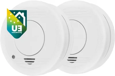 Productafbeelding van Rookmelder met batterij en testknop - 85 dB - 2 stuks - Wit