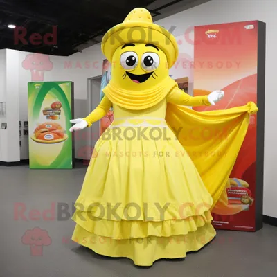 Obrázek produktu pro Citronově REDBROKOLY žlutá postava maskota Fajitas oblečená s plesovými šaty a peněženkami