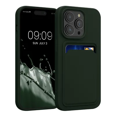 Obrázok produktu pre kwmobile puzdro na mobilný telefón kompatibilné s puzdrom Apple iPhone 14 Pro - kryt na mobilný telefón s priehradkou na karty - v tmavozelenej farbe