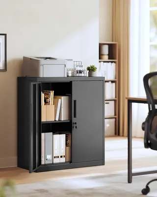 Produktbild von SONGMICS Stahlschrank mit 2 Türen, abschließbar, verstellbare Ablage, Aufbewahrungsschrank für Büro, 80 x 40 x 90 cm, schwarz
