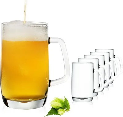 Produktbild von PLATINUX Bierseidel mit Henkel aus Glas Set 6-Teilig 500ml (max. 580ml) Bierkrug Bierkrüge Biergläser 0,5L Maßbierkrug