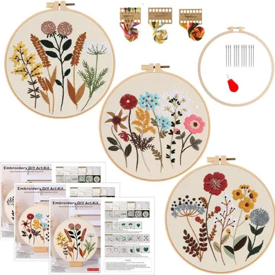 Produktbild von Stickset für Anfänger 3 Sets mit Stickrahmen DIY Kunstprojekt Blume