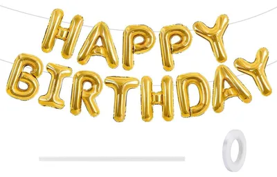 Productafbeelding van Happy Birthday-ballonketting, goud, 16 inch folieballonnen, decoratie voor een verjaardag