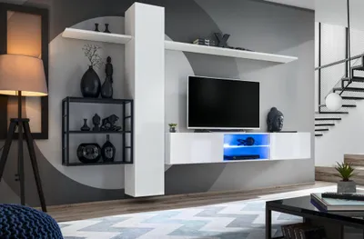 Obrázek produktu pro Nábytek na stěnu 270 cm Nástěnná skříňka bílá Nástěnné police Nábytek na stěnu