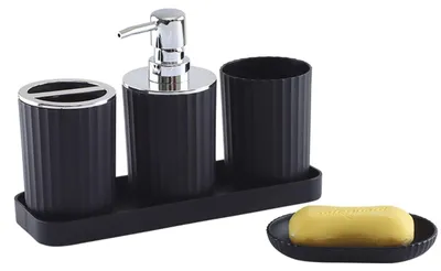 Produktbild von 5-teiliges Badezimmer-Accessoires-Set mit Seifenspender und Zahnbürstenhalter