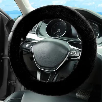 Obrázek produktu pro Potah na volant, plyš, Umělá kožešina, univerzální, 37-39 cm, černý