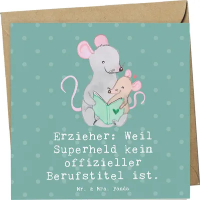 Produktbild von Mr. & Mrs. Panda Grußkarte Erzieher Superheld - Meeresbrise - Geschenk, anlasskarte, Kindergarten, Berufspassion, doppelkarte, Beruf, Klappkarte, handgefertigte Geschenke