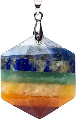 Immagine prodotto di Ciondolo con pietra preziosa esagonale a 7 chakra - set da 2 pezzi - 3 cm
