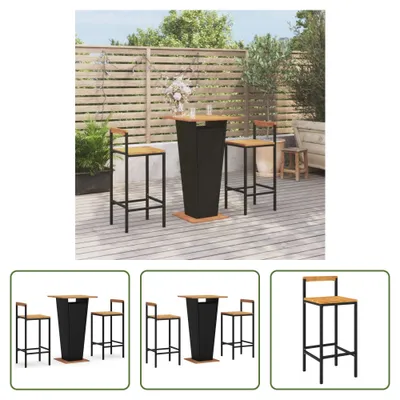 Produktbild von The Living Store 3-tlg. Gartenbar-Set Schwarz Poly Rattan & Massivholz Akazie