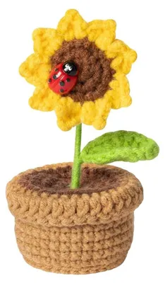 Gehäkelte Sonnenblume im Topf, Miniatur-Deko, 4,3x2,2x2,2 cm