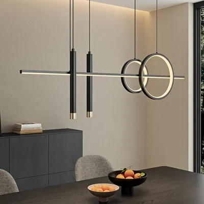 Image de doporro Suspension Luminaire Plafonnier Lustre Chambre Salon Trois Températures de couleur Hauteur Réglable Éclairage Intérieur LED Noir 100×100CM 38W Alivetta2256