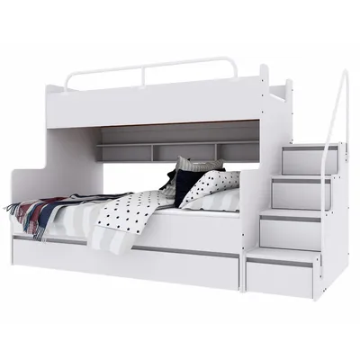 Produktbild von Marlux-Meble Hochbett Kinderbett JSM-3 mit Treppe 80x190 + 120x190 Matt Kinderbetten Funktionsbett Etagenbett Stockbett Kinderhochbett Jugendhochbett (Weiß Matt)