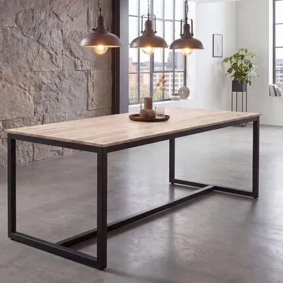 Produktbild von FineBuy Esszimmertisch 140 cm Akazie Massivholz Metall Esstisch Loft-Style Küchentisch mit Metallbeinen Holztisch Speisetisch Esszimmer Rechteckig