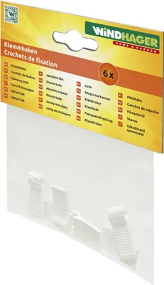 Produktbild von Windhager 10704 Klemmhaken, Zubehör für Seilspannmarkise / Sonnensegel, weiß (6er Pack)