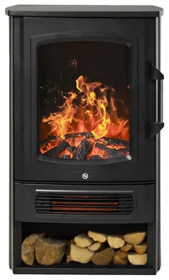 Productafbeelding van Elektrische haard met verwarming, elektrische haard met LED-vlameffect, decoratieve haard van 1000 W/2000 W met thermostaat, elektrische haardkachel, zwart