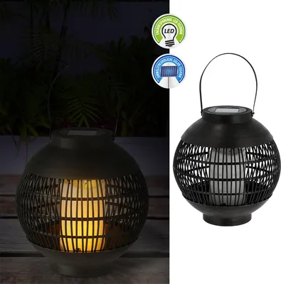 Produktbild von LED Solar Laterne Henkel 11x13cm Kunststoff schwarz Gartenleuchte Flammenflackern warmweiß 12 SMD Leds IP44