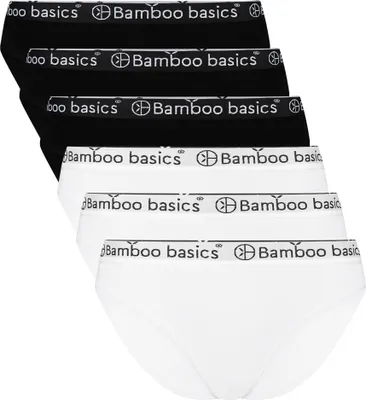 Produktbild von Bamboo basics Damen Slips YARA, 6er Pack - Logo-Bund, atmungsaktiv, Single Jersey Schwarz/Weiß L