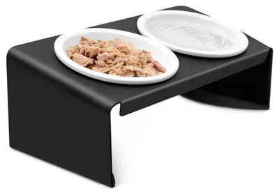 Produktbild von Erhöhter Katzennapf Keramik mit Metallständer 2er Set für Futter & Wasser