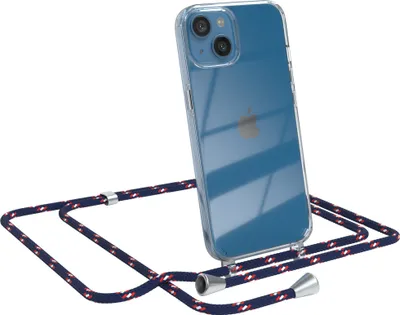 Produktbild von EAZY CASE Handykette kompatibel mit Apple iPhone 13, Handyhülle mit Umhängeband, Handykordel, Schutzhülle Clear, Band in Blau