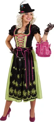 Produktbild von O9487-42 grün-schwarz Damen Trachten Kleid Dirndl lang Gr.42