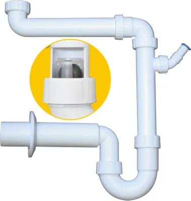 Produktbild von HAAS Kugelverschluss - Raumsparsiphon - Geruchsverschluss für Spüle / Küche 1 1/2 Zoll x DN 50, Typ 5474
