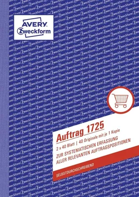 Image de Avery Zweckform® 1725 1725 Ordre, DIN A5, autocopiant, 2 x 40 feuilles, blanc, jaune