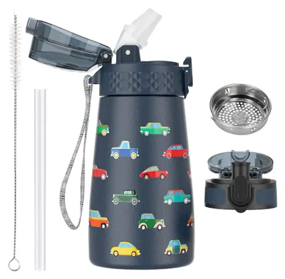Image de Bouteille d'eau pour enfants de 350 ml, avec paille et 2 types de bouchons différents