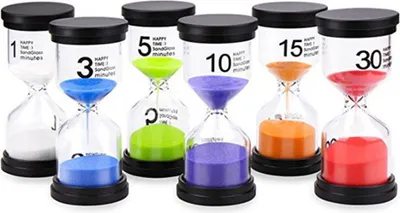 Produktbild von Buntes Sanduhren Set mit 6 Farben Sanduhren Set 1Min/ 3Min/5Min/10Min/15Min/ 30Minuten Dekoration Zeitmesser Timer Glas Timer Büro Dekoration