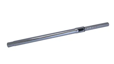 A shiny silver metal rod against a white background.