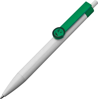 Produktbild von 10x Druckkugelschreiber / mit Smile Gesicht / Clipfarbe: grün