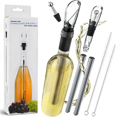 Produktbild von Weinkühler Edelstahl 304, 3-in-1 Weinausgießer und Dekanter, Edelstahl weinkühlstab mit ausgießer mit 2 Kühlern und Zubehör