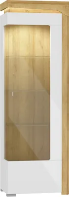 Produktbild von Furniture24 Vitrine rechts THEO THW-1P Schrank 1 türiger Vitrinenschrank 4 Glasboden Wohnzimmerschrank Riviera Eiche Weiß Hochglanz ohne Beleuchtung