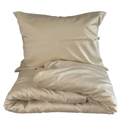 Imagen del producto de Juego de sábanas de satén de algodón Laila, color beige - set de 140x200 cm, 70x90 cm