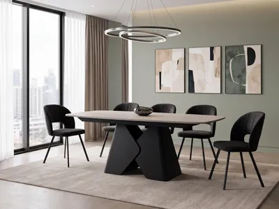 Produktbild von Rechteckiger Esstisch Ausziehbar – Verlängerbar bis 290 cm – 200 x 90 cm XXL Esszimmertisch mit Schwarzem Metallgestell – für 10-14 Personen – Kaschmir